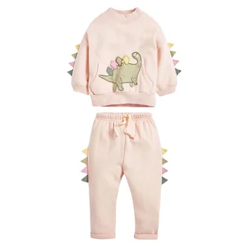 Dieťa Dievča Pád Oblečenie 2021 Jeseň Bežné Bavlny Značky Batoľa Ružový Dinosaurus Dizajn Sveter + Zviera Nohavice Deti Nastaviť 20769 0
