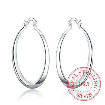 100% 925 Sterling Silver Hoop Náušnice kórejský Veľké Hladké Kruhu Vintage Strany Náušnice pre Ženy, Svadobné Party Šperky Darček 2020