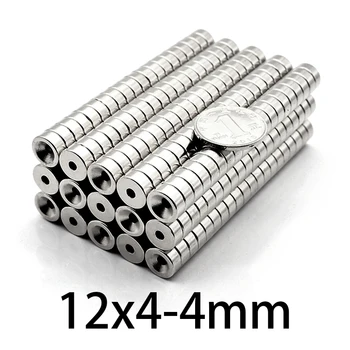 10-200pcs N35 12x4-4 mm Neodýmu, magnetické perforované kotúčové vzácnych zemín Magnetu NdFeB super Silný krúžok otvor Magnety 12*4-4 mm