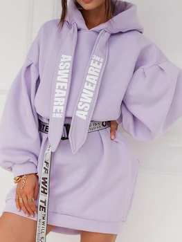 Glamaker Fialová voľné mikina hoodies módne ženy bežné jeseň mikina s dlhým rukávom šaty žena nadrozmerná mikina 0