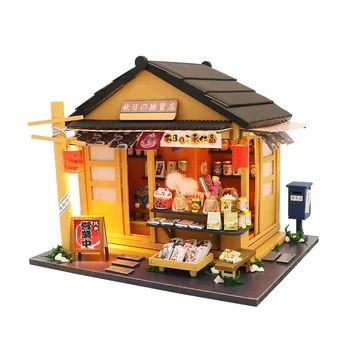 Na DVORE Miniatúrne DIY domček pre bábiky Veľké Budovy, Auta Rumbox DIY Malý Dom Miniatúrne Bábika Dom s Nábytkom Japonský Obchod s potravinami