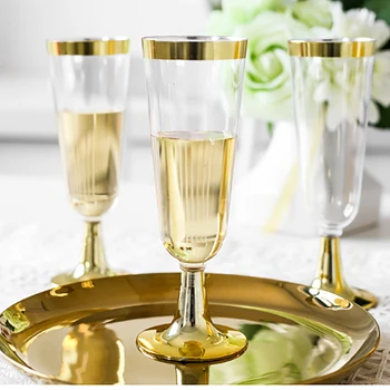 Základné Zlaté Šampanské Flauty Jedno Šampanské Poháre Plastové Opekať Okuliare Pre Oslavu, Svadbu, Večierok