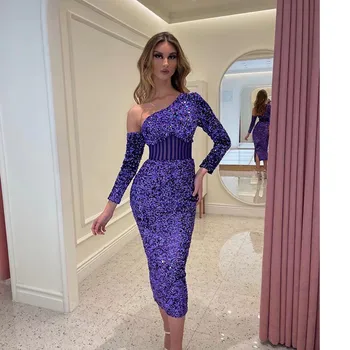 Vysoká Kvalita 2022 Nové Celebrity Dlhé Rameno Sequined Bodycon Šaty Elegantné Večerné Party Šaty Vestidos 0