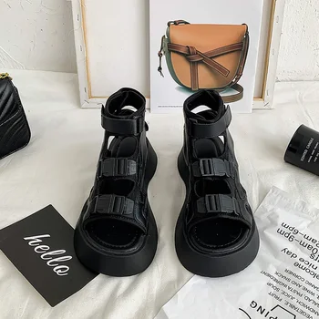 Apanzu dvojité pracka sandále ženy klin Módne Letné dámske Topánky Otvorené Prst Platformu Plážové Sandále, topánky Čierne Biele Sandále