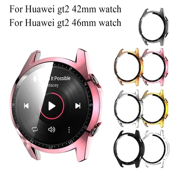 Ochranné Puzdro + Fólia Pre Huawei gt2 42mm sledovať, Kryt Kalené Sklo Full Screen Protector fólia Pre Huawei gt2 46 mm hodinky