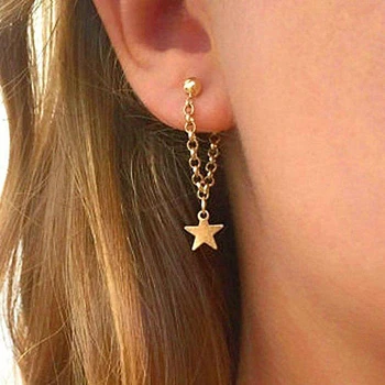 2019 nová Osobnosť Ženy Jednoduché Päť-špicaté Hviezdy Kovové Reťaze Strapec Náušnice Pre Ženy Stud Earings Módne Šperky Veľkoobchod