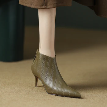 2022 Ženy, členkové topánky prírodná koža 22-24.5 cm Plastický Plodu cowhide plný moderné kožené topánky vysokým podpätkom krátke topánky