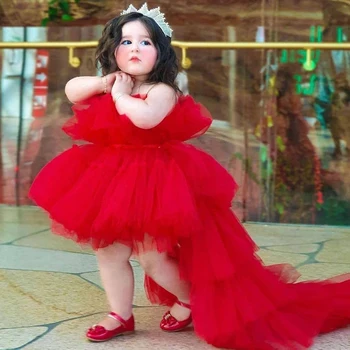 Baby Dievčatá Červené Koncové Luk Čipky Princezná Šaty Elegantné Svadobné Party 2 8 Rokov Narodeniny Plesové Šaty, Bridesmaid, Šaty Dieťa Obliekať