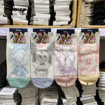 Disney Karikatúry, Náčrt, Mickey Minnie Ponožky Tlač Dievča krátke ponožky Donald Duck doodle ponožky dospelé samice Bavlnené ponožky 35-40