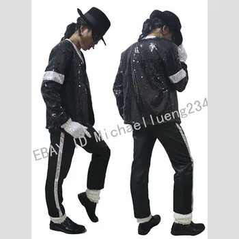 Punk Halloween Kostým Vianočné MJ Michael Jackson Klasické Billie Jean tour Black Sequin Bunda vrchné oblečenie Kolekcie Darček 0
