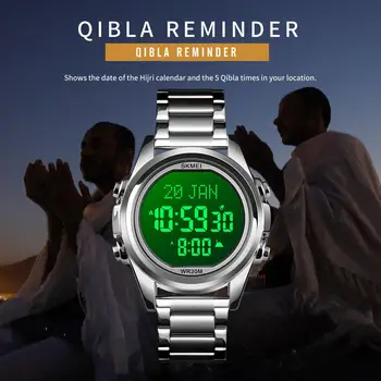Moslimská obec azan Hodiny, náramkové hodinky Hodinky pre Mužov Modlitbu s Qibla Kompas Adhan Alarm Hijri Islamský Kalendár Al Harameen Fajr Čas