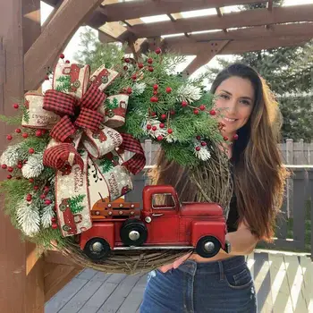 16inch Vianočný Veniec Červený Kamión Berry Umelé Borovica Veniec Zimné Veniec Na vchodové Dvere Shope Krby Steny Windows Dekor