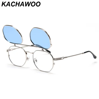 Kachawoo flip up slnečné okuliare mužov polarizované kovové striebro modrá módne slnečné okuliare pre ženy námestie rámy a vysokej kvality