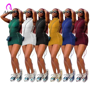 Fitness Ženy Mini Šaty Pevné Posmívati Krku Obväz Bez Rukávov Bodycon Šaty 2022 Letné Oblečenie Sexy Nočného Klubu Strany Vestidos 0