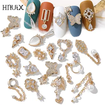 HNIUX 2Pieces 3D Kovov Zirkón Nail Art Šperky Japonci Pearl Prívesok Dekorácie Najvyššej Kvality Crystal Manikúra Diamond Charms 0