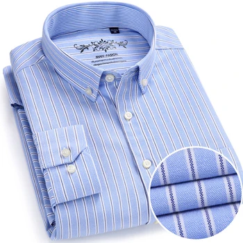 Na jar a na jeseň mužov pevný tenký prúžok oxford tričko s dlhým rukávom pohodlné obchodné bežné nosenie vráskam bavlna 0