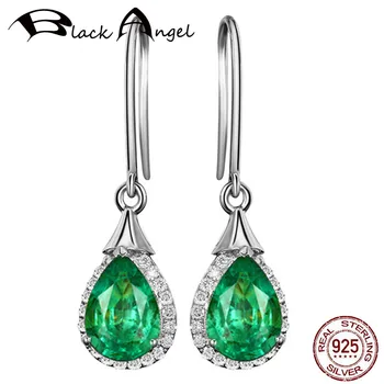 BLACK ANGEL Luxusné Zelený Turmalín Drop Náušnice 925 Sterling Silver Emerald Kamene, Náušnice Pre Ženy, Darčeky, Šperky
