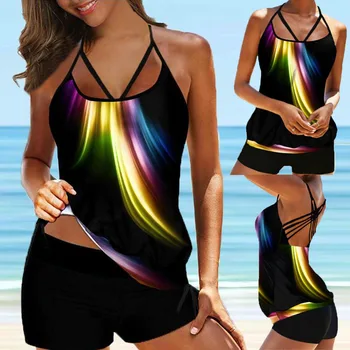 Nové Plus Veľkosť 5XL Ženy, Plavky, Letné Beach Backless plavky Tankini Šortky Plávanie Oblek Veľkosť