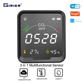 GIRIER Tuya Smart WiFi CO2 Snímač Inteligentnej Oxidu Uhličitého Meter Teplota Vlhkosť Detektor Monitor s LCD Displej 3 v 1 Meter