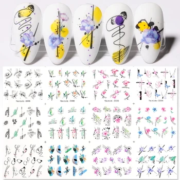 12Pcs Kvet, List Geometrické Línie Vody Obtlačky Jarné Kvetinové Motýľ Prenos Posúvače Papiera Pre Dekorácie Nechtov Manikúra