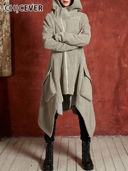 CHICEVER jeseň oblečenie s kapucňou výkopu pre ženy patchwork zips, dlhý rukáv nepravidelný módny štýl priekopy žena 2022 nové