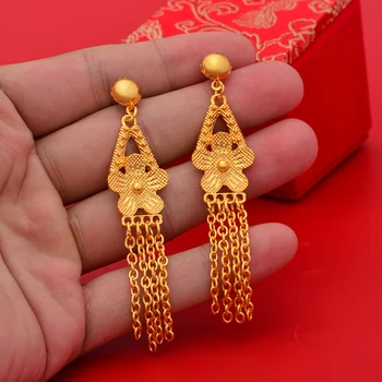 Dubaj Zlatá Farba Drop Náušnice pre Ženy Jewellry Zlatá Farba Náušnice Banket Kráľovnej Svadobné Šperky Príslušenstvo