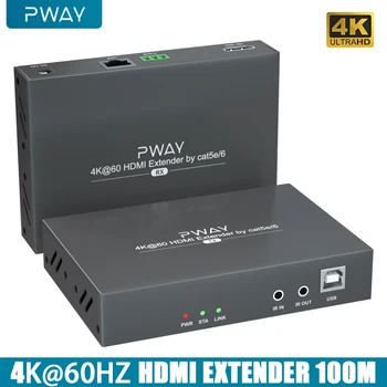 Pway 100m HDMI Extender Podpora 4K@60Hz Video ako hdmi2.0 HDCP2.2 Cez RJ45 CAT6 Ultra HD Video Pre Cctv Pc Tv Domáce Kino