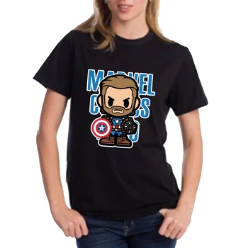 Marvel T Shirt Ženy Móda Kapitán Amerika Tlač Cartoon Dizajn Oblečenia Black Topy Dámske Letné Avengers T-shirts