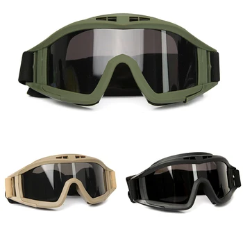 Airsoft Taktické Okuliare 3 Šošovky Black Tan Zelená Vetru odolný proti otrasom, prachu Motokrosových Motocyklov Okuliare CS Paintball Bezpečnosť Ochrana