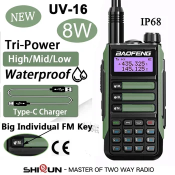 Baofeng UV 16 Pro Walkie Talkie Dlhý Rad UV16 Nabíjateľná 2 Spôsob Cb Ham Radio Typ-C Kábel s 5800mAh Li-ion Batéria UV82 5R