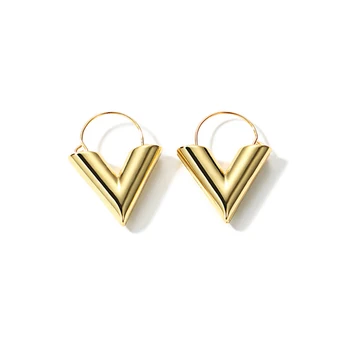 LWONG 2018 Módne Zlatá Farba Počiatočnej V Náušnice pre Ženy Geometrické V Hoop Náušnice Minimálne Jednoduché Náušnice Každodenné Šperky