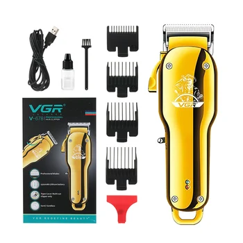 VGR Professional Hair Clipper Holič Nože Elektrické Akumulátorový Zastrihávač Chĺpkov Zlato Všetky Kovové Vlasy Rezacie Stroje V-678