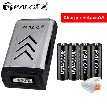 PALO AA nabíjateľné batérie kontakty batérie + AAA batérie Ni-MH 1.2 V batérie s LCD displejom nabíjačka na aa aaa batérie