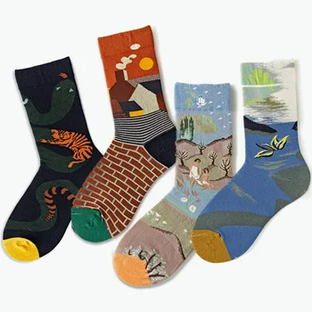 Nové olejomaľba nika pánske ponožky Retro abstraktné umenie, luxusné bavlnené ponožky