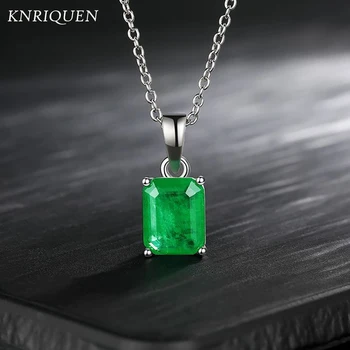 KNRIQUEN 100% pravého Striebra 925 Vytvorené Emerald Vysoko Uhlíkovej Diamanty Náhrdelník Prívesok pre Ženy, Svadobné Party Jemné Šperky Dary 0