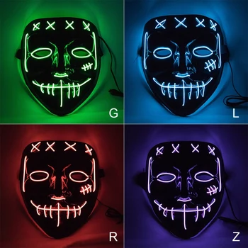 Neónové Žiara Maska Halloween LED Svetlo, Až Strany Masky Na Očistenie Volebný Rok Skvelé Vtipné Plnú Tvár Masque Festival Cosplay Kostým