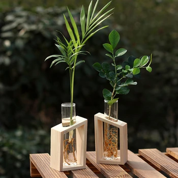 Jednoduché Váza Krištáľové Sklo Skúmavky Váza V Drevených Postaviť Kvetináče Pre Hydroponické Rastliny Domov Záhradné Dekorácie