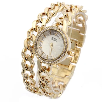 2018 G&D Gold Luxusné dámske Náramok Hodiniek Ženy Quartz náramkové hodinky z Nerezovej Ocele Drahokamu Reloj Mujer Relogio Feminino