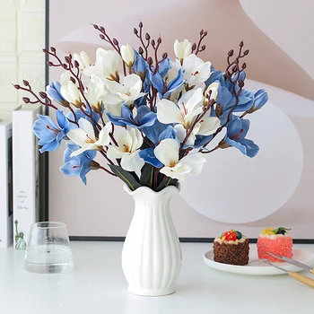 3D Hodváb Magnolia Pobočky Umelé Kvety Kvalitné Falošné Kvet pre Svadobnú Výzdobu Domov Party Dekorácie, Party Doplnky
