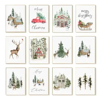 Dovolenka Dekorácie Vianočné Statku Lesov Jeleň Lesný Plagáty A Vytlačí Zimné Wall Art Plátno Na Maľovanie Vianočných Dekorácií