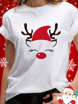 Krásny Jeleň T Shirt Harajuku Ženy Módne Vianoce Vytlačené Krátky Rukáv T-shirt Ženy T-Shirt 2022 Štýle Vianoc Nový Rok