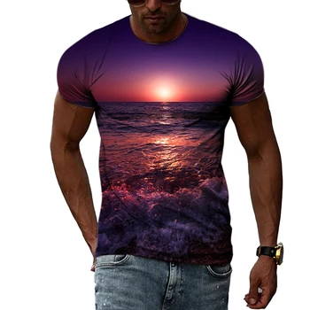 Letné Plážové Scenérie grafické t košele Pre Mužov Módne 3D Osobnosti Tlačiť T-shirts Hip Hop harajuku Trend krátky rukáv t-shirts
