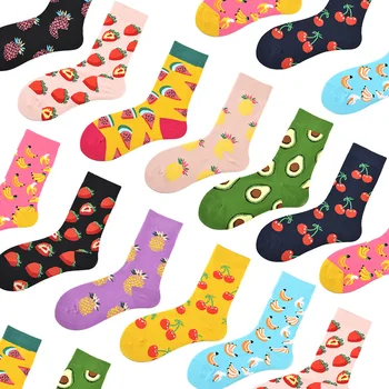 1 Pár Bavlnené Ponožky Muži Ženy Ulici Skateboard Šťastný Ponožky Ovocie Tlač Harajuku Darom Jablko Hruška Banán, Citrón Cherry Zábavné Ponožky