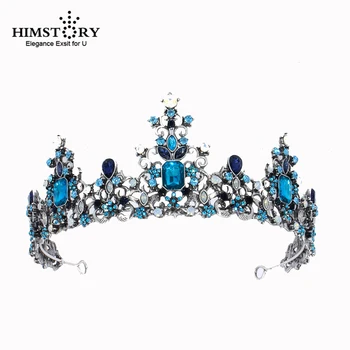 HIMSTORY Vintage Barokový Tiaras a Koruny, Blue Crystal Čelenky Prom Svadobný Sprievod Vlasy, Šperky Kráľovná Hlavu Príslušenstvo