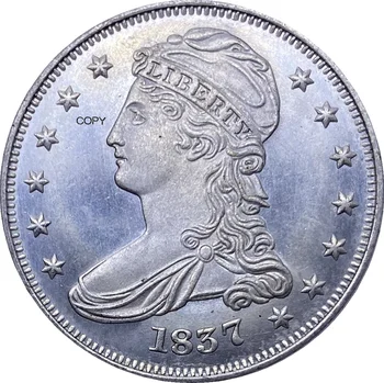 Spojené Štáty 1837 50 Centov Obmedzené Poprsie Pol Dolára Cupronickel Pozlátené Striebro Kópiu Mince