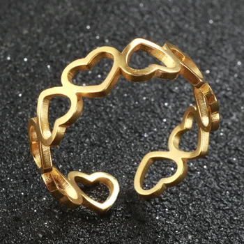 Trendy Duté Malé Láska Srdce Otvorenie Nastaviteľné Prstene Pre Ženy, Mužov Vintage Srdce Pár Z Nehrdzavejúcej Ocele Prst Prsteň, Šperky