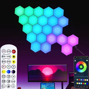 Led Hexagon Svetiel Smart App Ovládanie RGB Farby Steny Svetelné Panely DIY Modulárny Geometrie Montáž Herné Obývacia Izba, Spálňa Decor