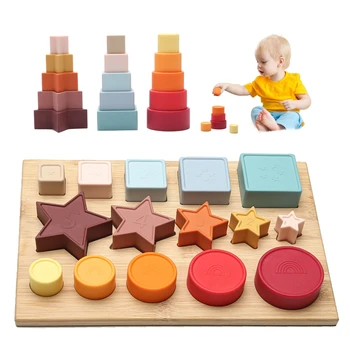 1 Nastavte Montessori Hračky Triedenie a Stohovanie Stavebné Bloky Hračka pre potravinársky Silikón na Chlapec Dievčatá vo Veku 1 až 3 Deň Detí Darček