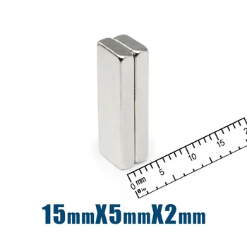 10/20/50/100/150/200/300PCS 15x5x2 Blok Vyhľadávanie Magnet Silné N35 Quadrate Trvalé Neodýmu Magnet List 15x5x2mm 15*5*2 mm 0