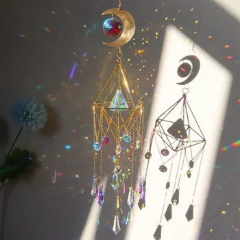 Crystal Veterné Zvonkohry Hexagon Diamond Prism Visí Rainbow Chaser Osvetlenie Okenné Záclony Prívesok Domov Záhrada Dekor Dream Catcher